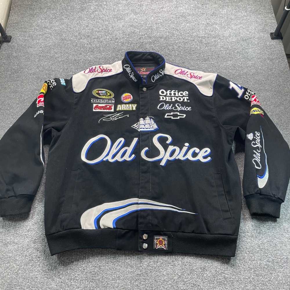 JH Design Old Spice Racing Jacket Mens XL Black Tony Stewart NASCAR Chevrolet